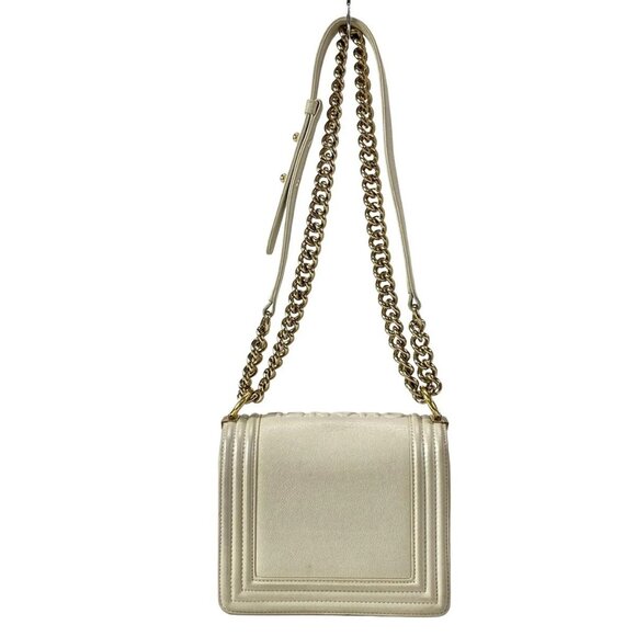 Auth CHANEL Boy Chanel AS3018 metallic white Calfskin Shoulder Bag Gold hardware - Picture 2 of 16